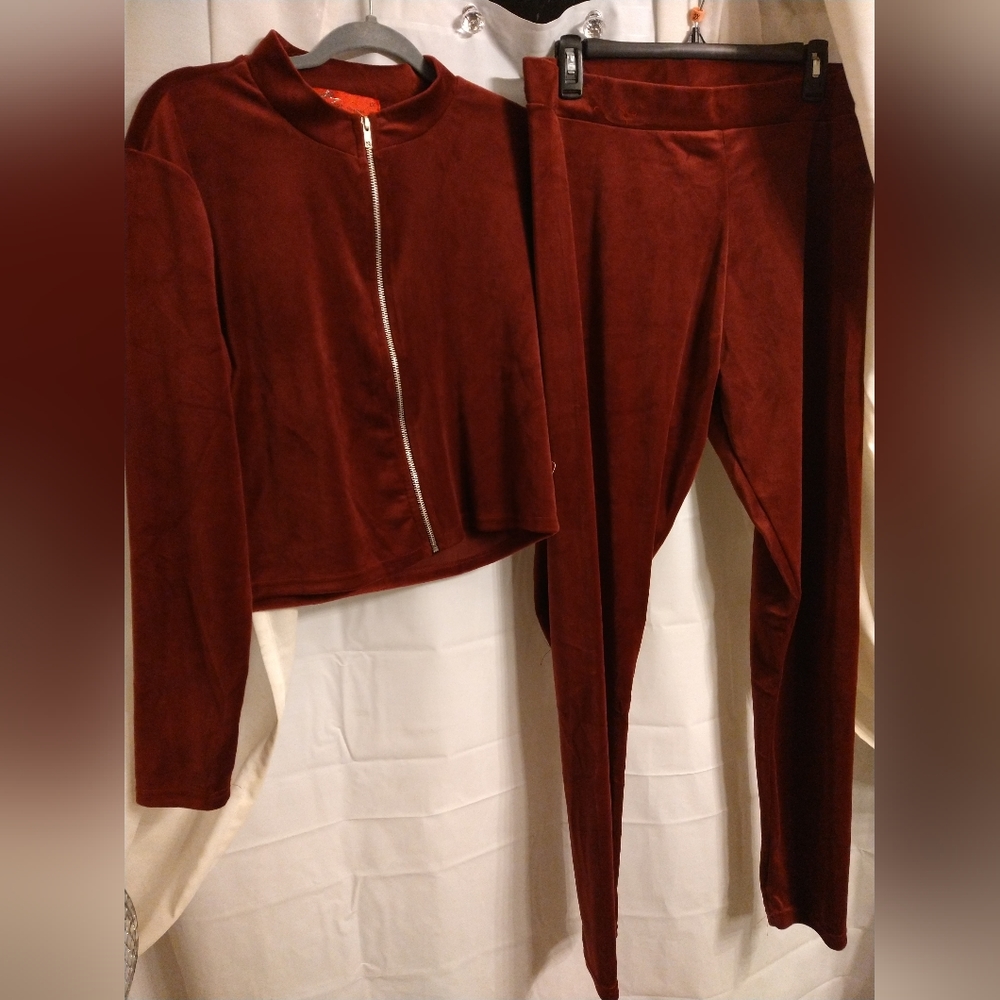burgundy velour sweatsuit